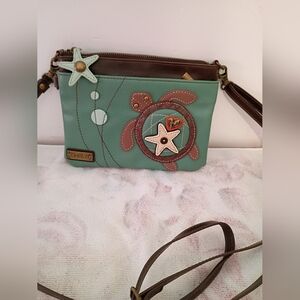 Chala Sea Turtle Crossbody Bag - Green and Brown With Cute Charm Detail